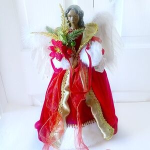 Ashland 16" African American Angel Red Gold Christmas Tree Topper Tabletop Decor